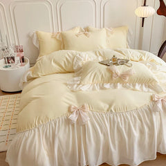 Korean Princess Style Bedding Sets Ruffle Lace Bow Quilt Cover Romantic Bedclothes Decor Woman Girls Bedroom/ Bedding Set