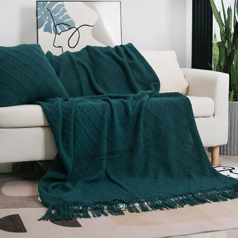 Nordic Knitted Shawl Sofa Blanket with Tassels Scarf  Sofa Emulation Fleece Throw Blanket TV Blankets Bed End Decor Drop Ship