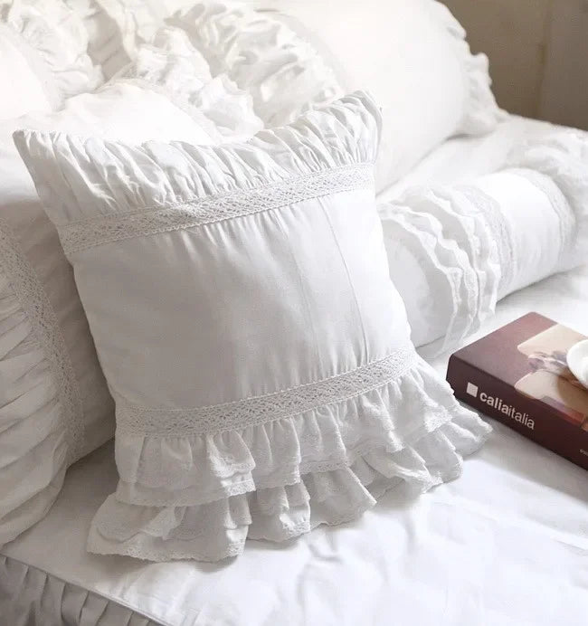 Super Luxury White Lace Ruffle Square Pillow Case, Wedding Decorative Bedding Textile, Sofa Cushion Cover, Princess, Sale
