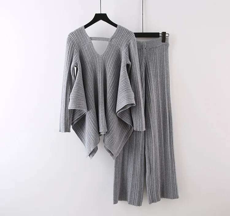 Pre Order:  Backless Sweater + Wide Leg Knit Set