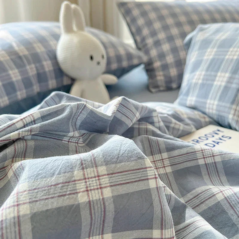 4 New Lattice Duvet Cover Set with Sheet Pillowcases No Filling Warm Bed Linen Twin Full Queen Size Grid Home Bedding Set