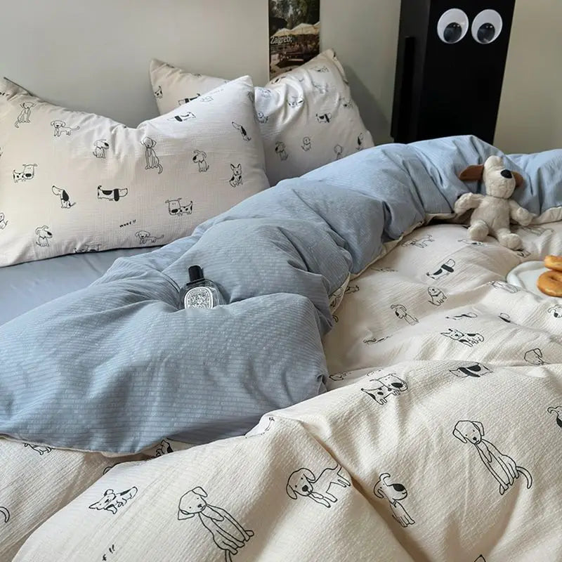 A-Class Maternal and Infant Super Soft Wrinkle Yarn Water Washed Cotton Four piece Set Bubble Cotton Quilt Set Bed Sheet