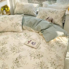 Romantic Cherry Heart Duvet Cover Set Flat Sheet Pillowcases Fashion New Twin Full Floral Summer Spring Bedding Set