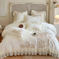 Princess Long Stable Cotton Duvet Cover Set Four Piece Set French Flower Embroidery Quilt Cover Lace Bedding Set Bedsheets