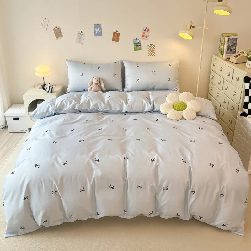 3pcs Blue Duvet cover set (1*Duvet Cover + 2*Pillowcase, Without Core), ow print Bedding Set, Soft Comfortable