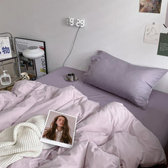 Nordic Princess Purple Girls Bedding Set Single Double Size Flat Sheet Solid Color Duvet Cover Pillowcase Bed Linen Home Textile