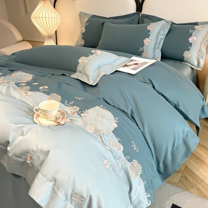 4pcs/set Grade Class A 200s Long-staple Pure Cotton High-grade 100% Cotton Embroidery Quilt Cover Pillowcases and Bedding Set