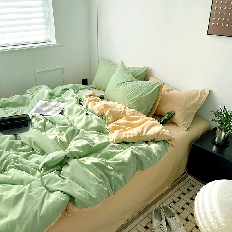 Gray Duvet Cover Set with 2pcs Pillowcase Soft Washed Cotton Comforter Quilt Cover Pillow Case Double Queen King Size