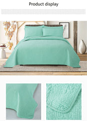 Double Bed 100% Cotton Pure Green 3pcs Printed Quilted Quilt Pillowcase Free Shipping