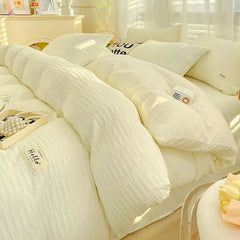 Seersucker Bedding Sets Solid Color Washed Cotton Microfiber Duvet Cover Flat Sheet Pillowcases Soft Duvet Cover Sets