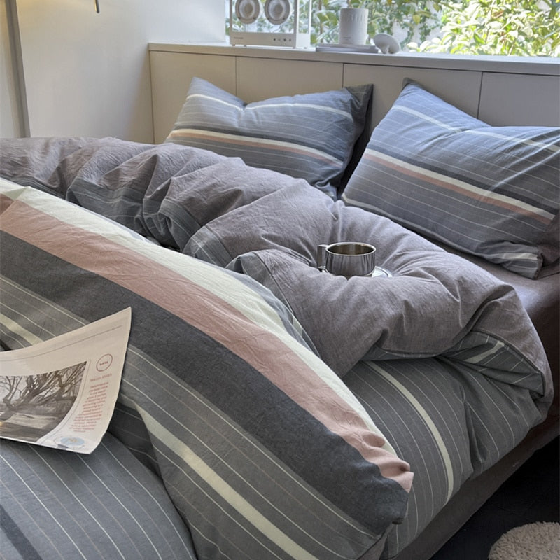 Bedding Set Washed Cotton Linen Duvet Cover Flat Sheet Pillowcase Soft Comfort Home Hotel