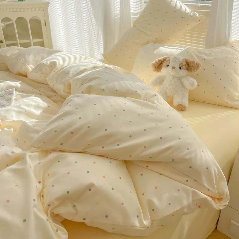 2025 new class A aerobic knitted cotton printing small fresh four-piece set, bed sheet, bed hat four-piece set