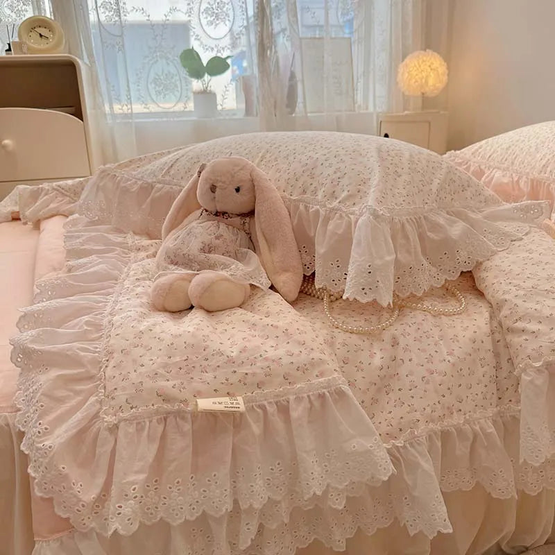 Summer Quilt 2025 New Washed Cotton Korean Ins Lace Fragmented Series  Air Condition Quilt High Quality Summer Blanket set