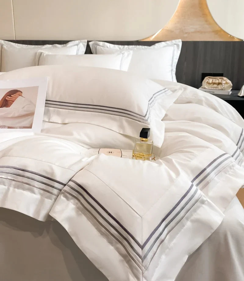 1Set 200S Luxury 100% Cotton Hotel Style Bedding Set Pure Cotton Duvet Cover Fitted sheets Style  Pillowcase
