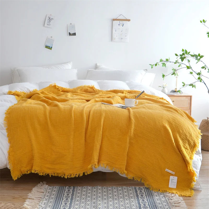100% Cotton Blanket Yarn Dyed Shawl Tassels Style Plaid Jacquard Blankets Skin-friendly Bed Linen High Quality Gift cobertor
