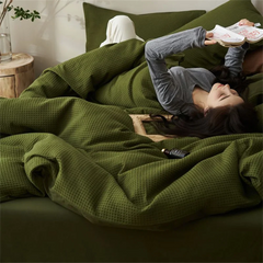 Ins Style Solid Color Waffle Cotton Duvet Cover Set Bed Sheet Four Piece Set High Beauty Quilt Sheet Bed Sheet Bedding Set