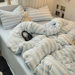 Bedding Set, Checkered Bubble Wash Cotton Quilt Set, Four Pieces, Ins Korean High Quality Bedding Sheet Set, Dormitory 3 Pcs