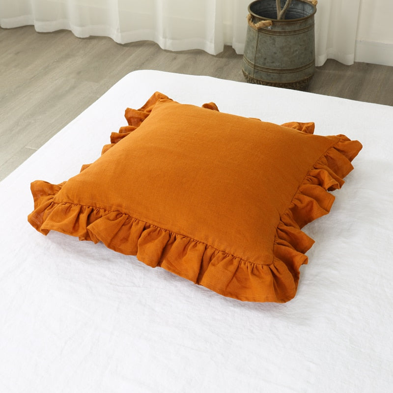 100% Pure Linen Ruffle Throw Pillowcases,Soft Comfortable Cushion Cover,Home Decor Sofa Pillows Cover,Living Room Couch Ornament