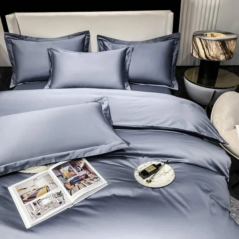 200S Count Long Staple Cotton Solid Color 100% Cotton Duvet Cover Quilt Single Pillowcase Sheet Fitted Bedding Set Queen King
