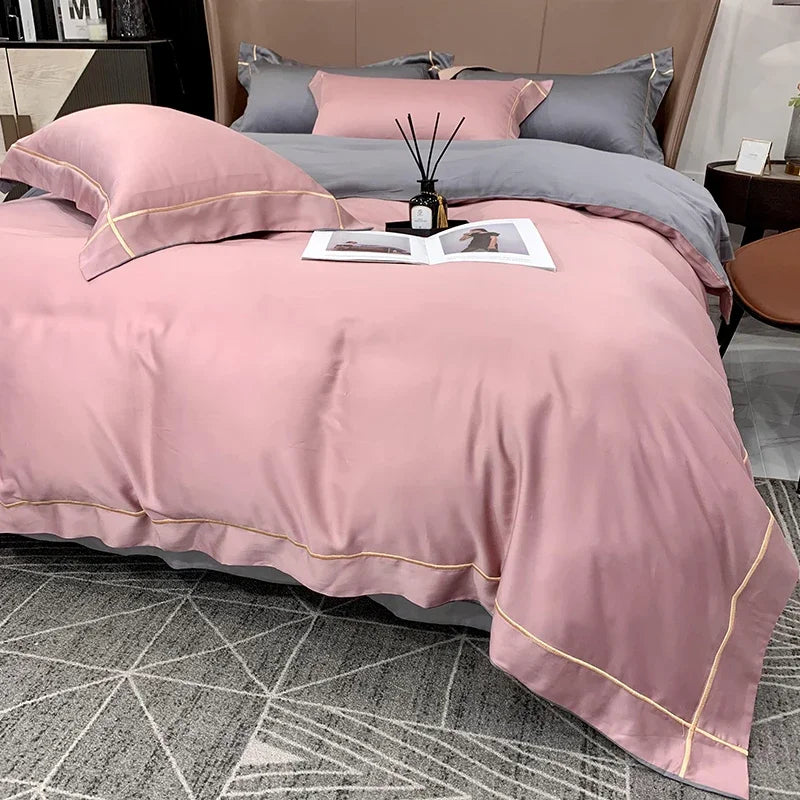 European Luxury Bedding Set Luxury Embroidery Washed Silk Duvet Cover Bed Sheets and Pillowcases King Size Bedding  Set