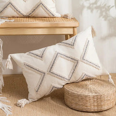 Grey White Simple Loop Tufted Cushion Cover Wabi Sabi Geometric Embroidery Tassel Pillow Cover Home Decorative Cushions for Sofa