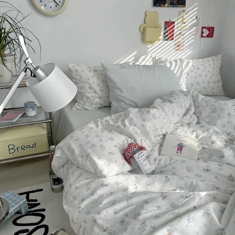 Floral Style Duvet Cover Pure Cotton Bed Cover Girls Soft Comforter Covers Set with Pillowcase King Size Quilt Cover Set