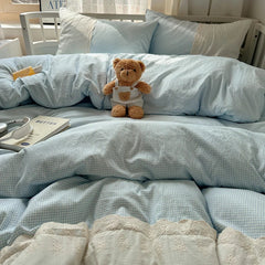 Plaid Pattern Bedding Set INS Princess Soft Washed Cotton Bed Flat Sheet Twin Queen Double Size Duvet Set Pillowcase Bed Linens