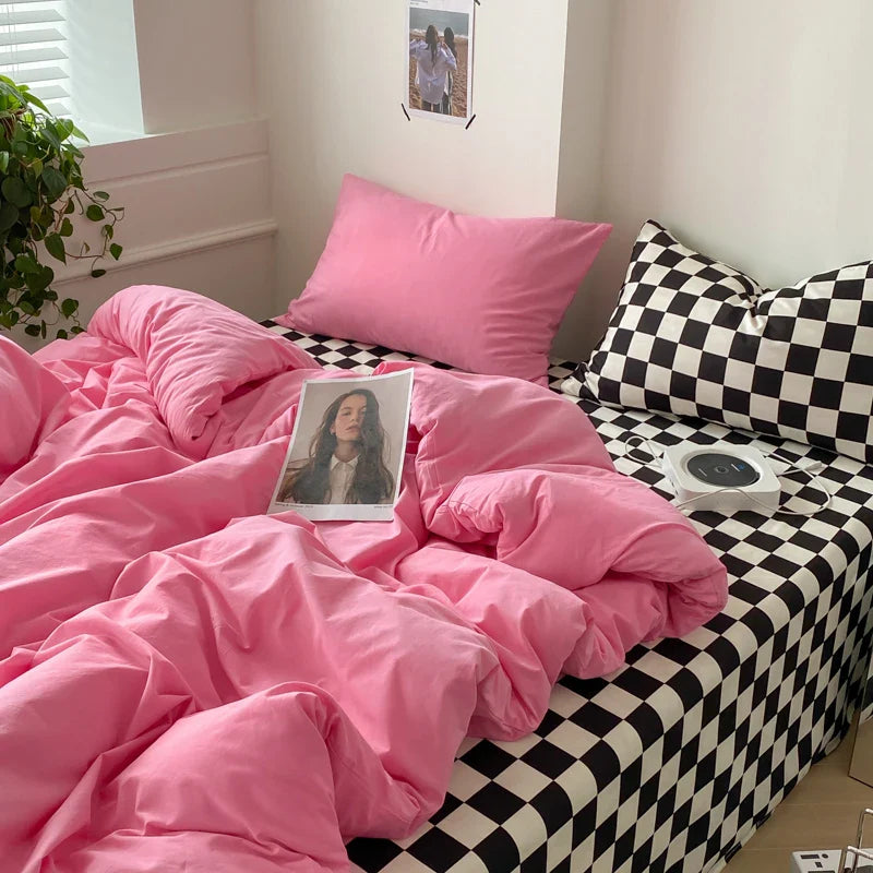Black Rose Bedding Set Solid 3/4pcs Home Linens Contrast Duvet Cover Pillowcase Flat/Fitted Sheet King Brife Sexy Room Decor