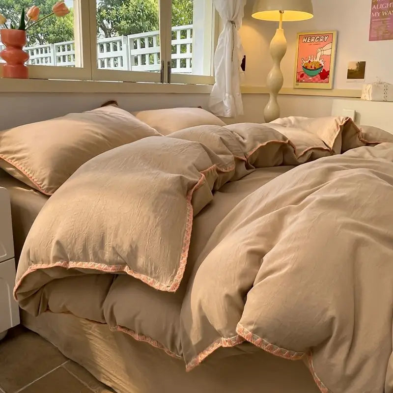 Duvet Cover Set Quilt Set Ins Nordic Minimalist Style Grey Strip Bed Set Of Four Pieces, Home Luxury Bedding Set Bed Sheets