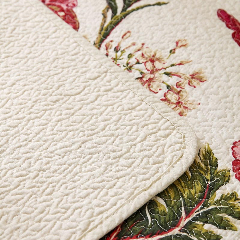 100% Cotton Birds And Flowers Quilt 3pcs Embroidered Quilted Quilt Pillowcase Free Shipping