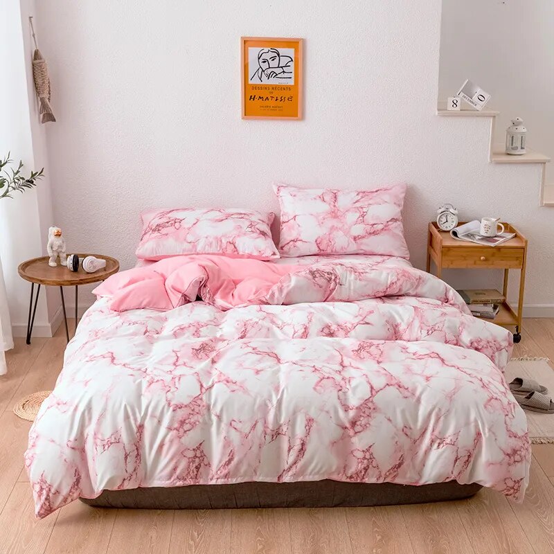 Mirco Fiber Marble Print Bedding Set Nordic Duvet Cover Set Double Bed Home Soft Comfortable Quilt Cover & 1/2pcs Pillowcases