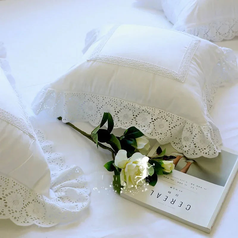 100% Cotton White Bedding Set Princess Sunflower Hollowed Out 4pcs Set Ruffles Bedding Kit US King Queen Size Pink Duvet Covers