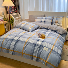 100% Cotton Plaid Geometric Bedding Set  Bed Sheet Pillowcase Fashion Jersey Knit Bed Linens