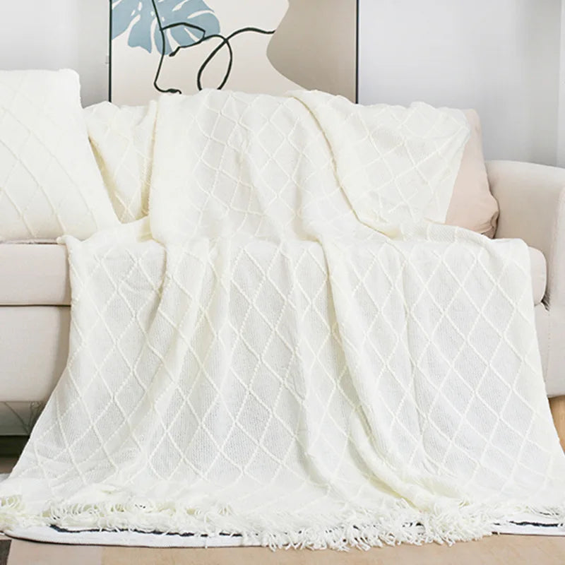 Nordic Knitted Shawl Sofa Blanket with Tassels Scarf  Sofa Emulation Fleece Throw Blanket TV Blankets Bed End Decor Drop Ship