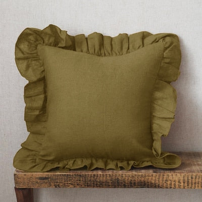 100% Pure Linen Ruffle Throw Pillowcases,Soft Comfortable Cushion Cover,Home Decor Sofa Pillows Cover,Living Room Couch Ornament