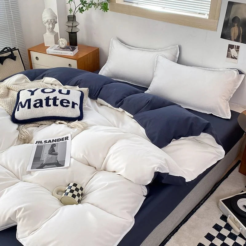 Nordic Princess Purple Bedding Set Girls Boys Single Double Size Flat Sheet Duvet Cover Pillowcase Bed Linens Home Textile