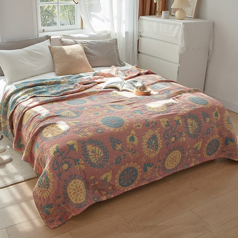 100% Cotton Muslin Bed Cover Breathable Muslin Bedspread Home Textile Adult Kids Jaccquard Sofa Bed Throw Blankets Bedsheet