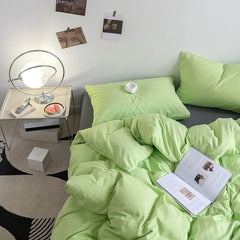 Fashion Solid Color Bedding Set Soft Sheet Duvet Cover Pillowcase Girls Adult Bedspread Queen Full Size Quilt Cover No Filler 02