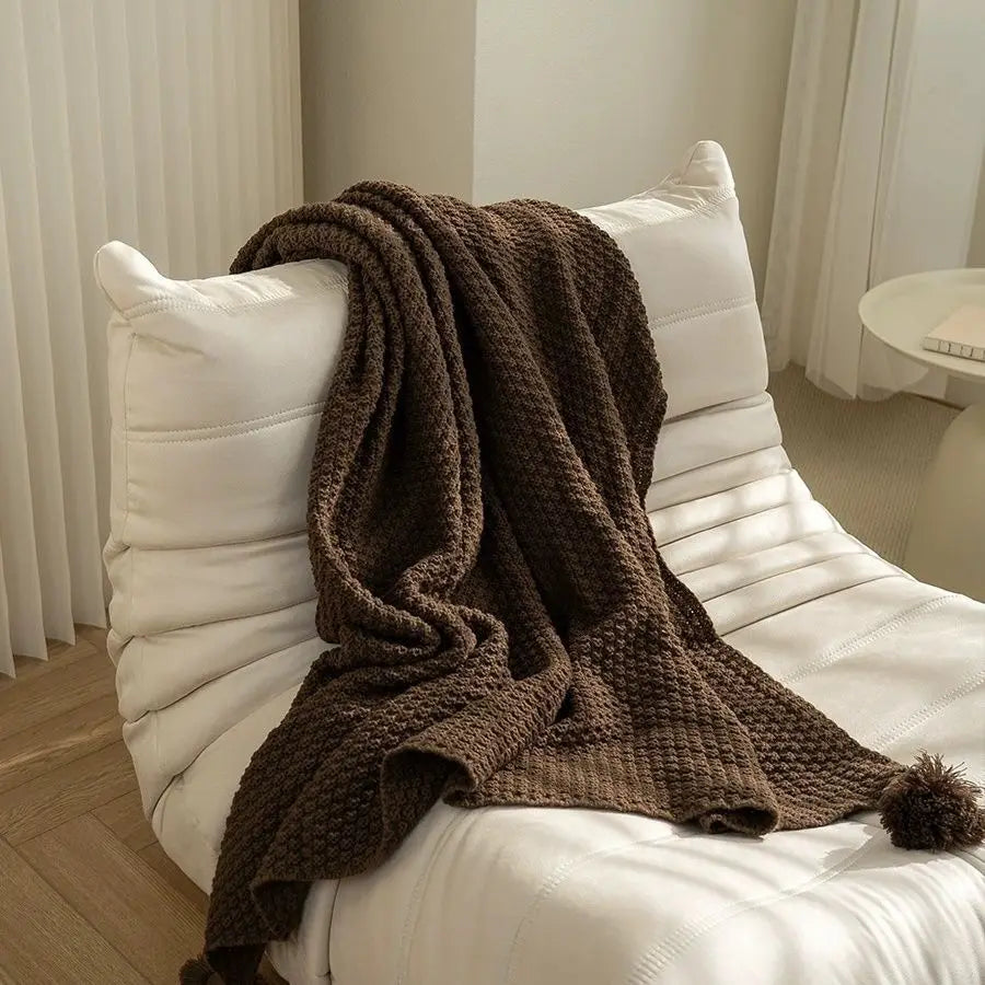 Blankets Nordic Style Hanging Tassels Solid Color Blankets Homestay Knitted Blankets Brown Coffee Sofa Minimalist Design