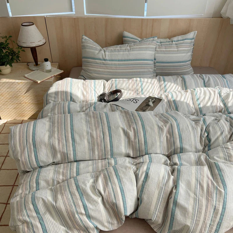 100% cotton Soft Bedding Set Stripe Printing Duvet Cover with Pillow Case Bedclothes Bedspread Pillowcases Comforter Sets