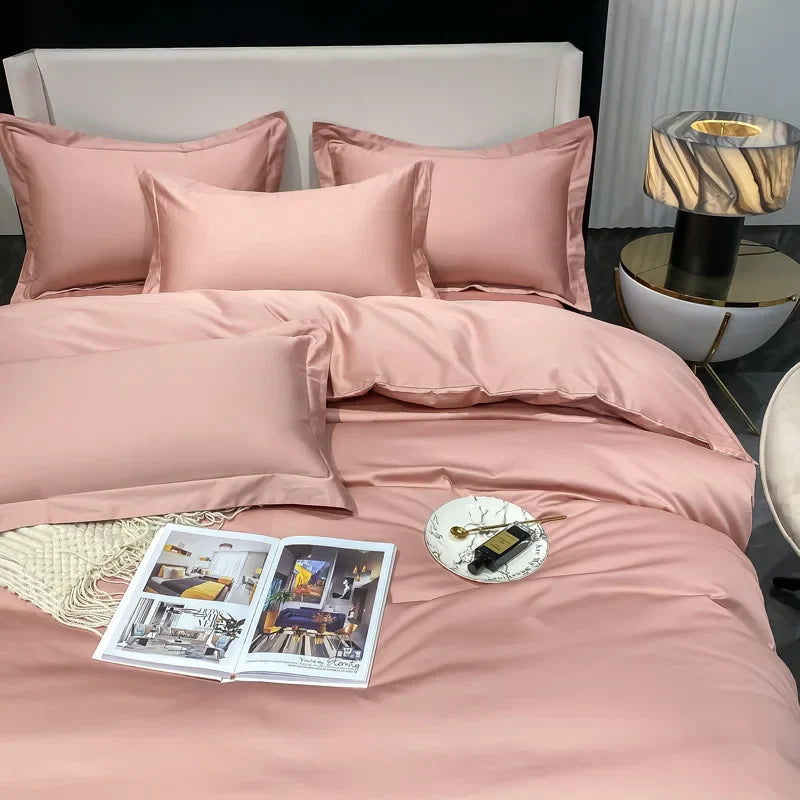 200S Count Long Staple Cotton Solid Color 100% Cotton Duvet Cover Quilt Single Pillowcase Sheet Fitted Bedding Set Queen King