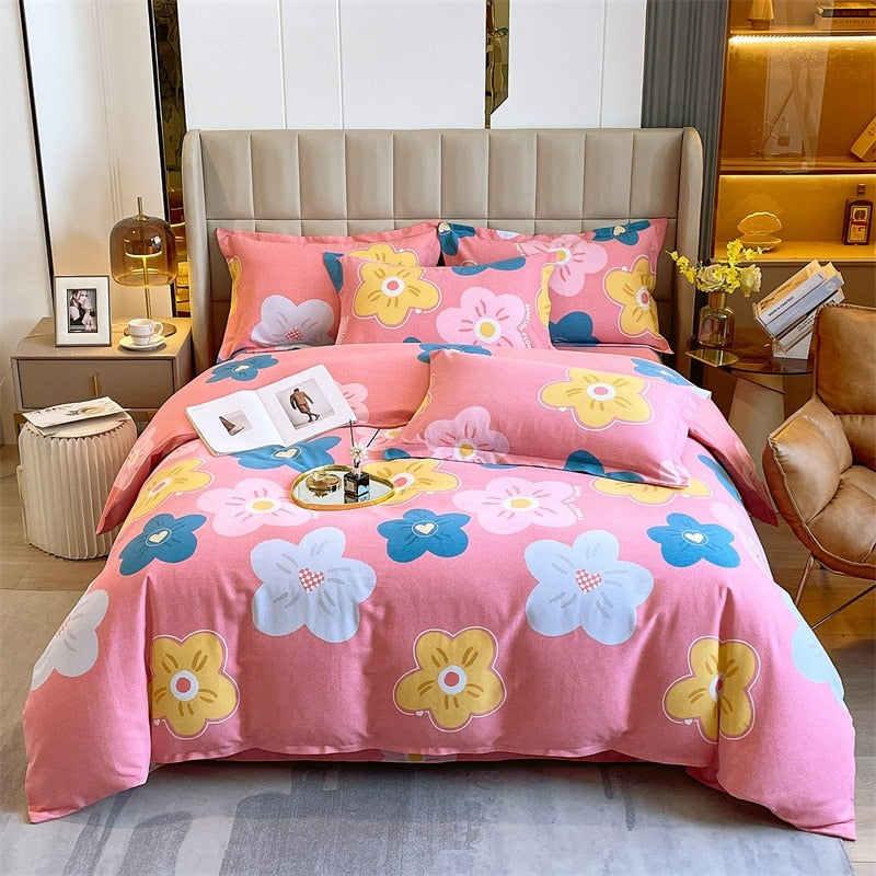 4pcs Autumn and Winter Thickening Soft Bedroom Bedding Set Home Textile Geometric Pattern Sheet Quilt Cover Pillowcase