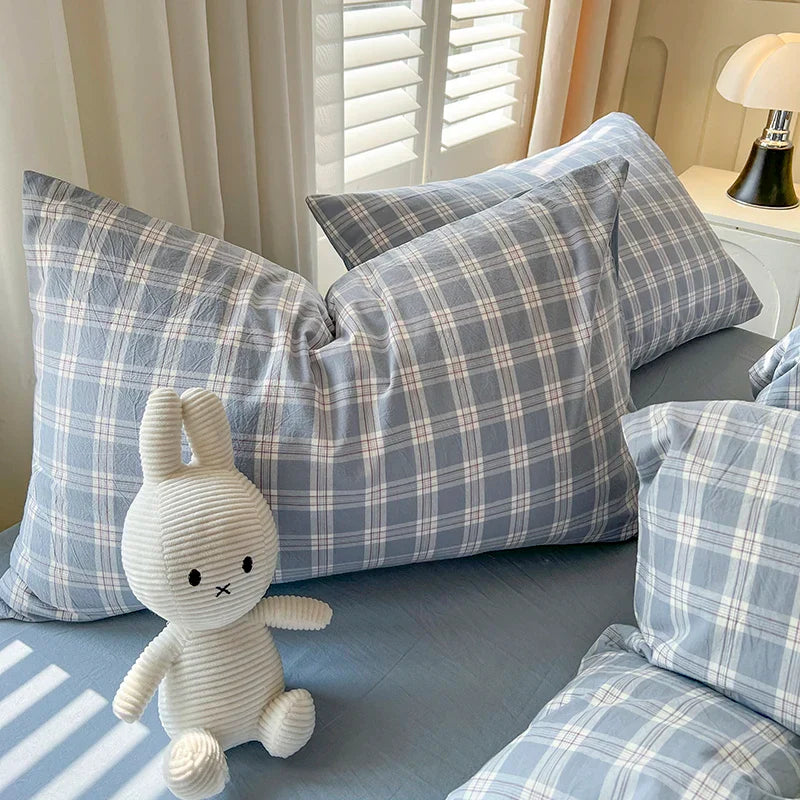 4 New Lattice Duvet Cover Set with Sheet Pillowcases No Filling Warm Bed Linen Twin Full Queen Size Grid Home Bedding Set