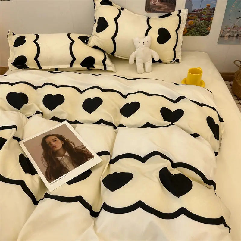 Simple Bedding Set Plaid Sold Color Single Queen Size Duvet Cover No Filling Boys Girls Flat Sheet Pillowcase Kit