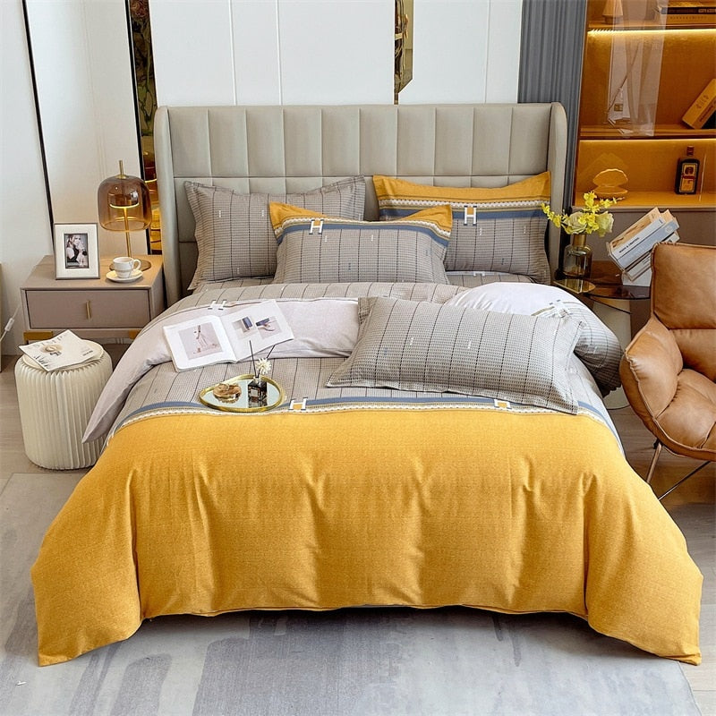 4pcs Autumn and Winter Thickening Soft Bedroom Bedding Set Home Textile Geometric Pattern Sheet Quilt Cover Pillowcase