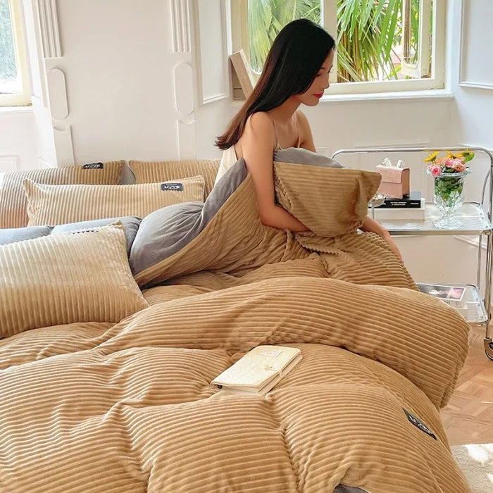 3pcs duvet cover Winter Warm Bedding sets Double Quilt Cover king Twin queen size bed thick Flano Coral Fleece with pillowscase