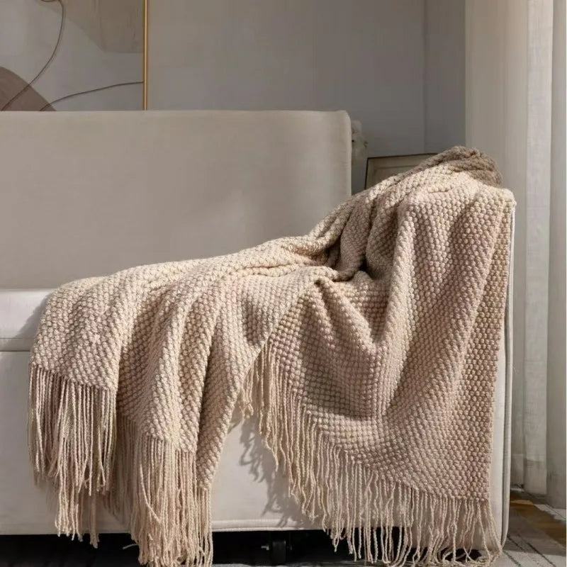 2025 new room tassel towel blanket sofa towel bedside blanket bedside flag hotel blanket
