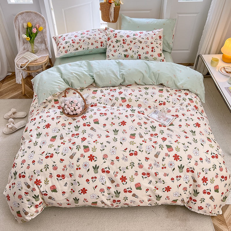 100% Cotton,133x72 Fabric,Twill Pastoral Floral Vintage Bedding Set,Duvet Cover 200x200 With Flowers,No Bed Sheet