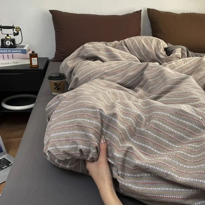 2025 new cotton-colored woven jacquard herringbone slanted bed sheet four-piece set - Maillard series washable fabric