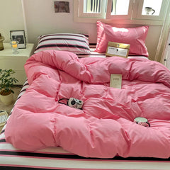 Striped Bedding Set Ins Korean Duvet Cover Set Flat Sheets Set With 2 Pillowcases Single Twin Full Queen Size Bed Linen Set